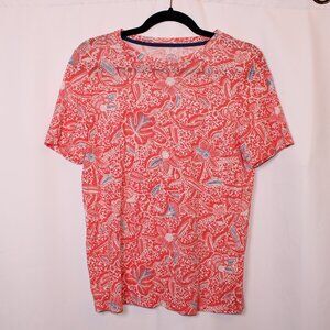 Tory Burch Pink Floral Pima Cotton Tee Women's Small Lightweight Resort